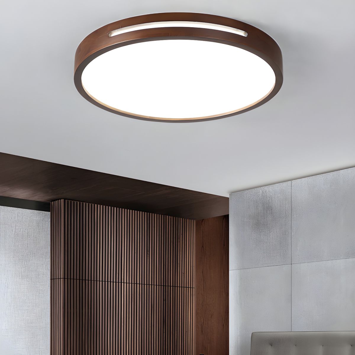 Slotted Wood LED Flush Ceiling Light