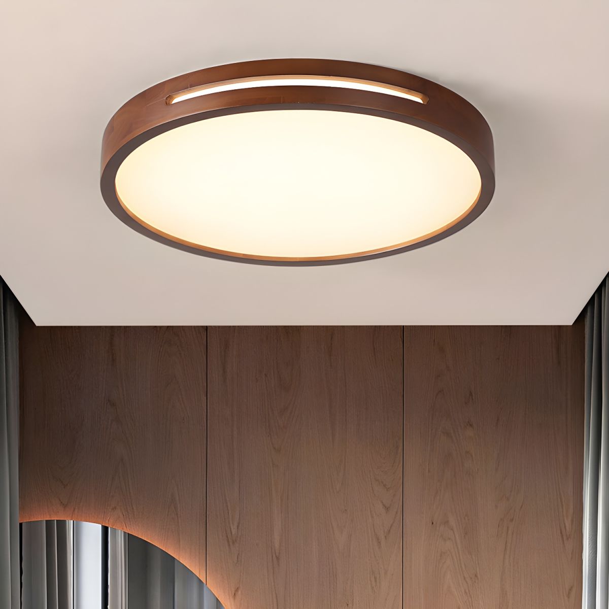 Slotted Wood LED Flush Ceiling Light