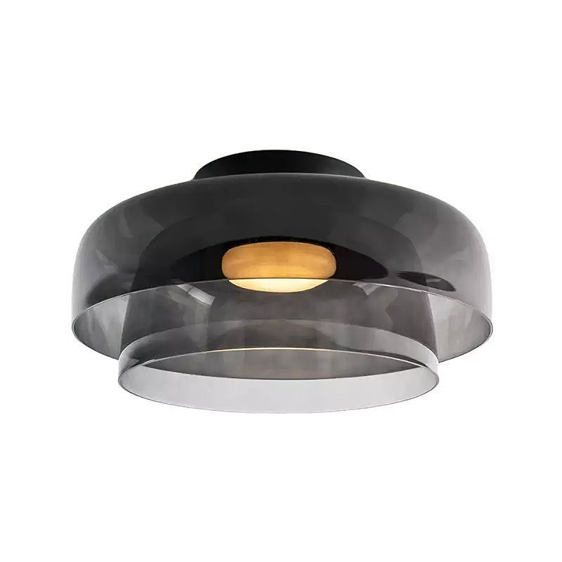 Smoky grey layered glass ceiling light, Ø42 × H18 cm