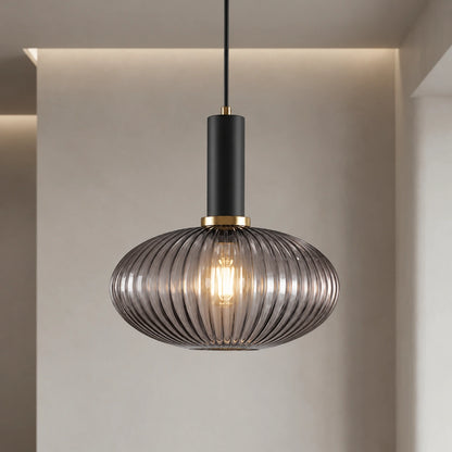 Ribbed Glass Pendant Light with Adjustable Cord