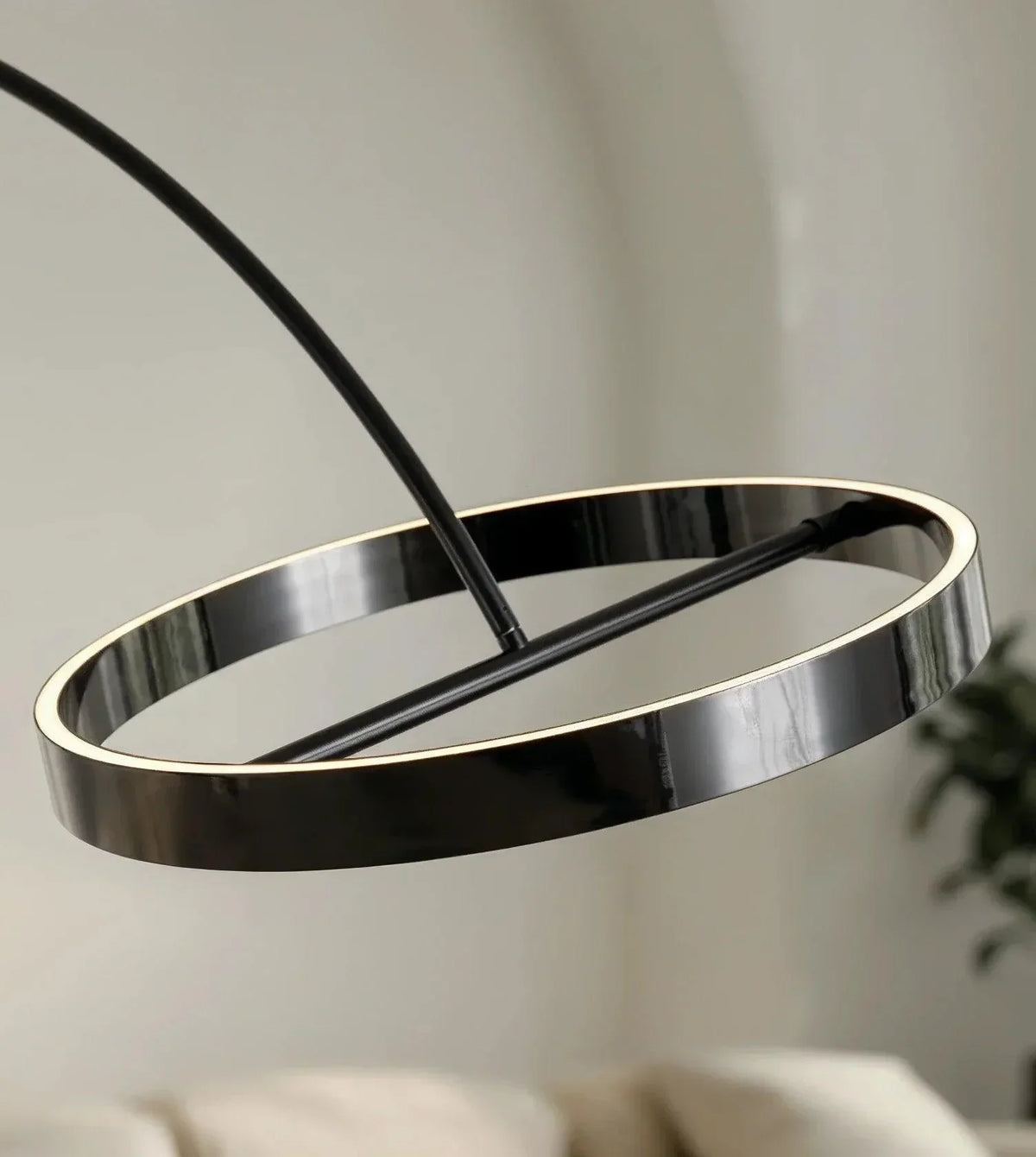 Close-up of chrome ring lamp head