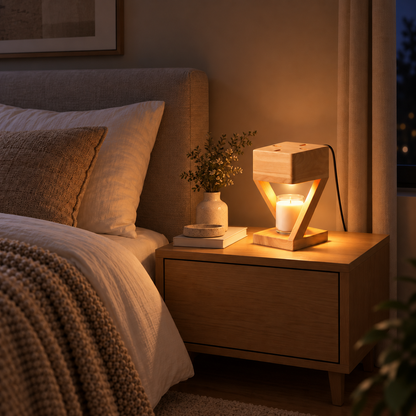 Solid oak candle warmer lamp detail
