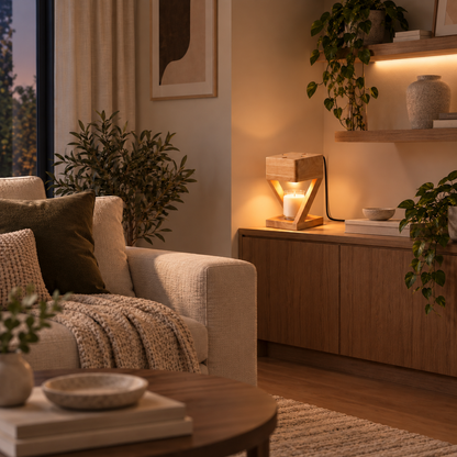 Solid oak candle warmer lamp detail
