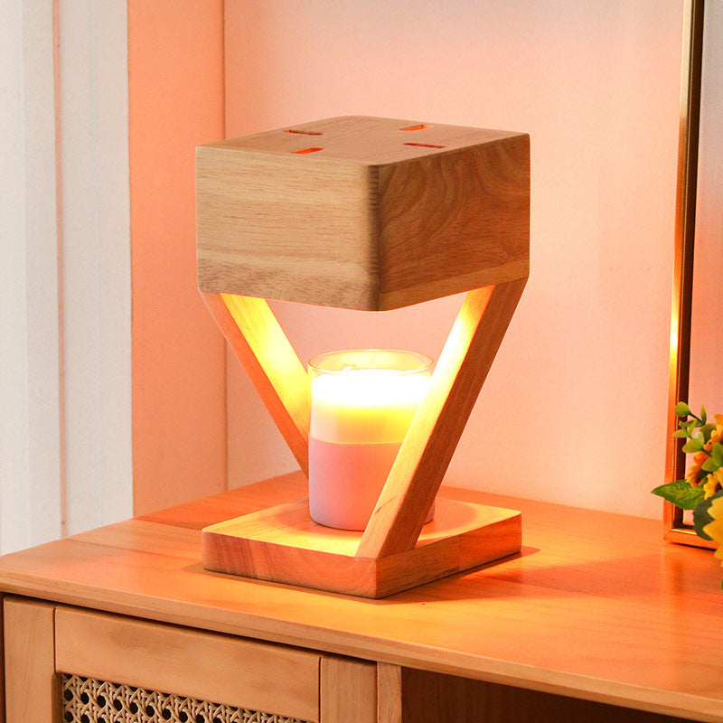 Solid oak candle warmer lamp detail