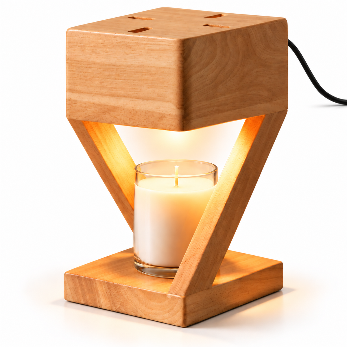 Solid oak candle warmer lamp with stepless dimmer