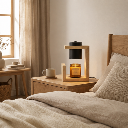 Solid wood candle warmer lamp with timed dimmer