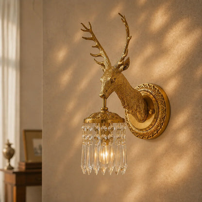 Stag Crystal Wall Sconce in Brass-Tone Finish