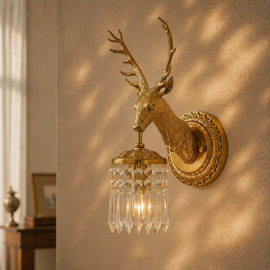 Stag Crystal Wall Sconce in Brass-Tone Finish