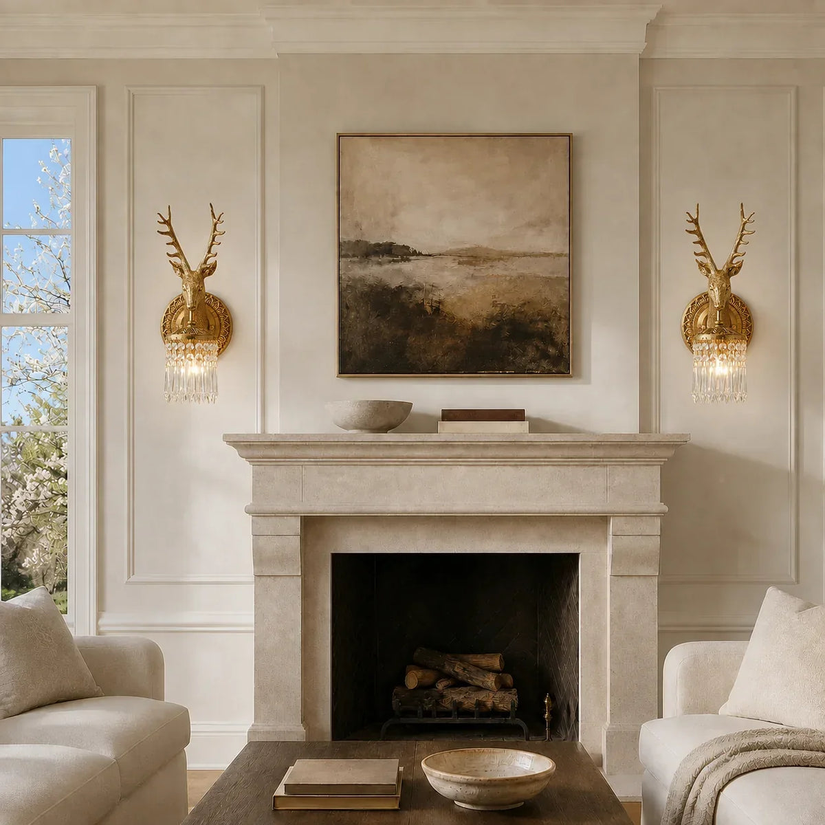 Stag Crystal Wall Sconce in Brass-Tone Finish