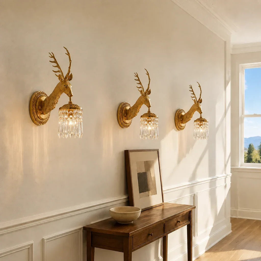Stag Crystal Wall Sconce in Brass-Tone Finish