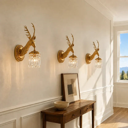 Stag Crystal Wall Sconce in Brass-Tone Finish