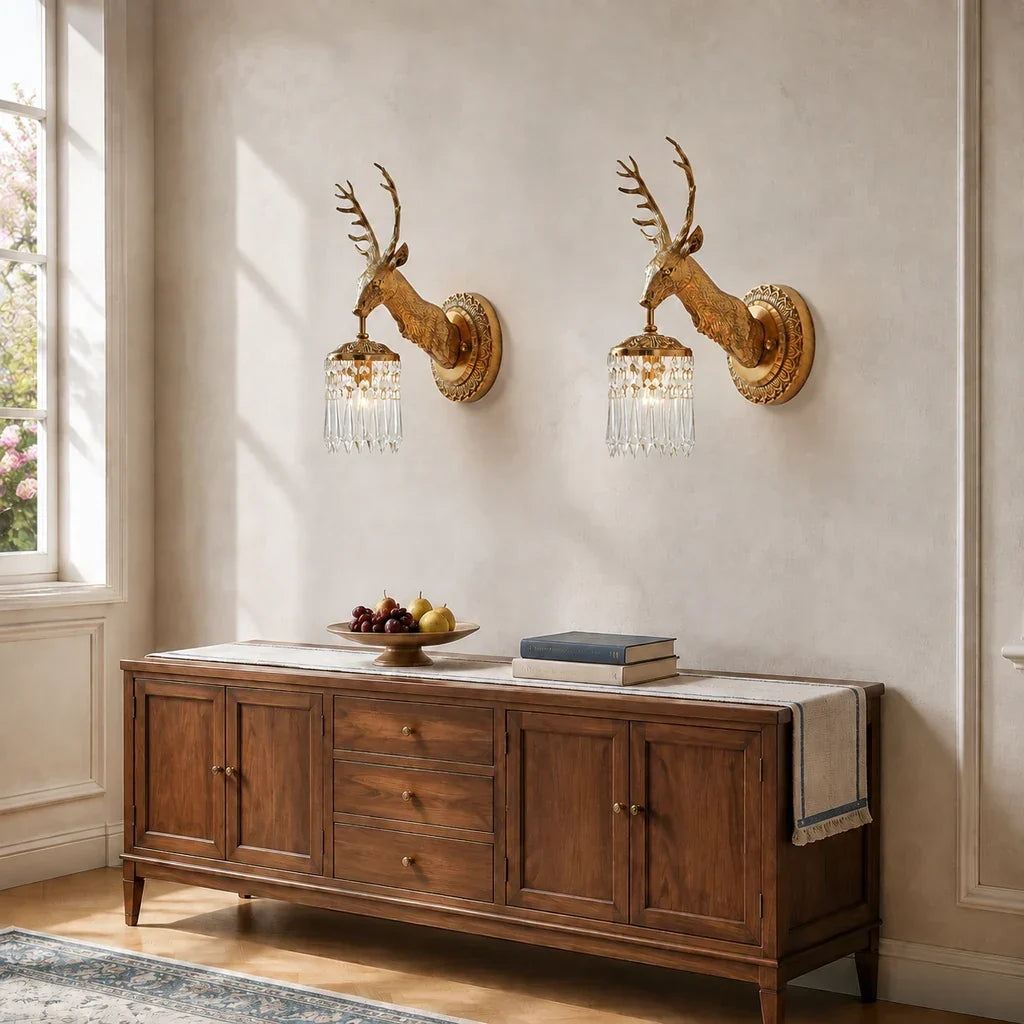 Stag Crystal Wall Sconce in Brass-Tone Finish