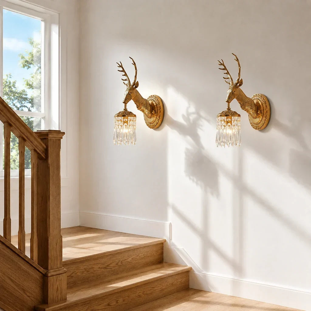 Stag Crystal Wall Sconce in Brass-Tone Finish
