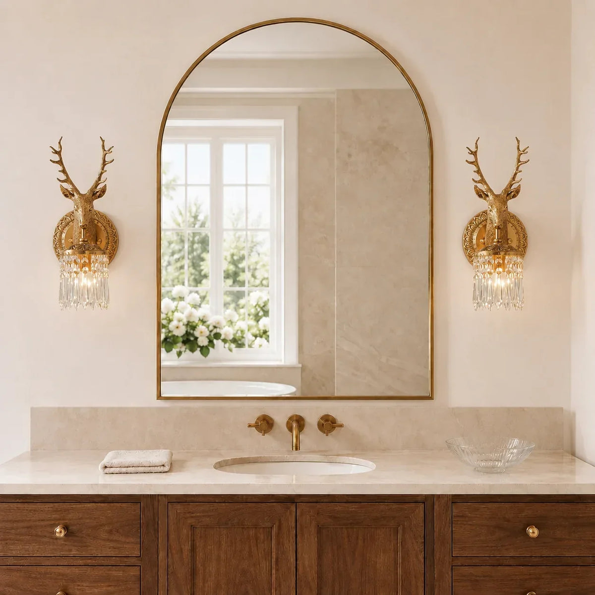 Stag Crystal Wall Sconce in Brass-Tone Finish