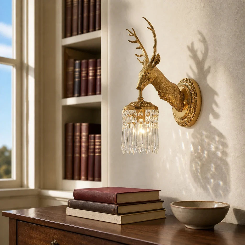 Stag Crystal Wall Sconce in Brass-Tone Finish