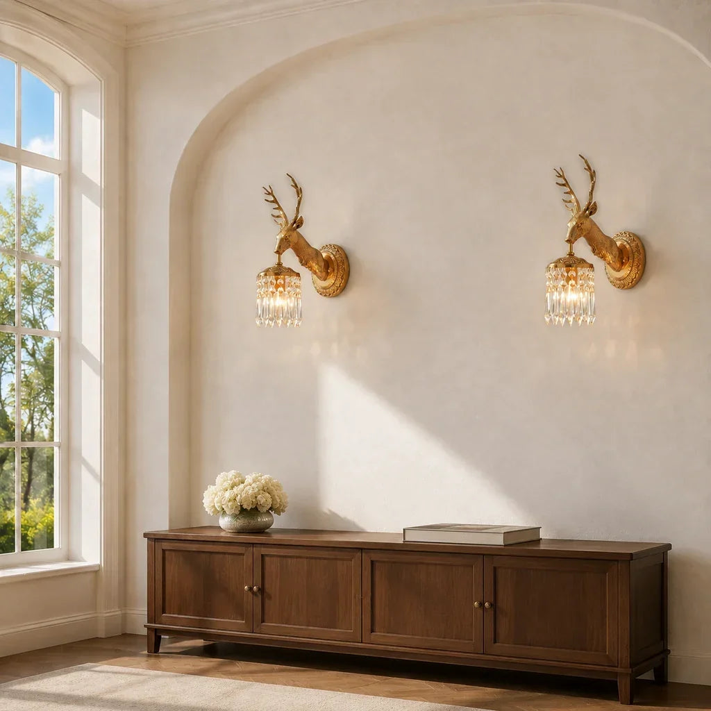 Stag Crystal Wall Sconce in Brass-Tone Finish