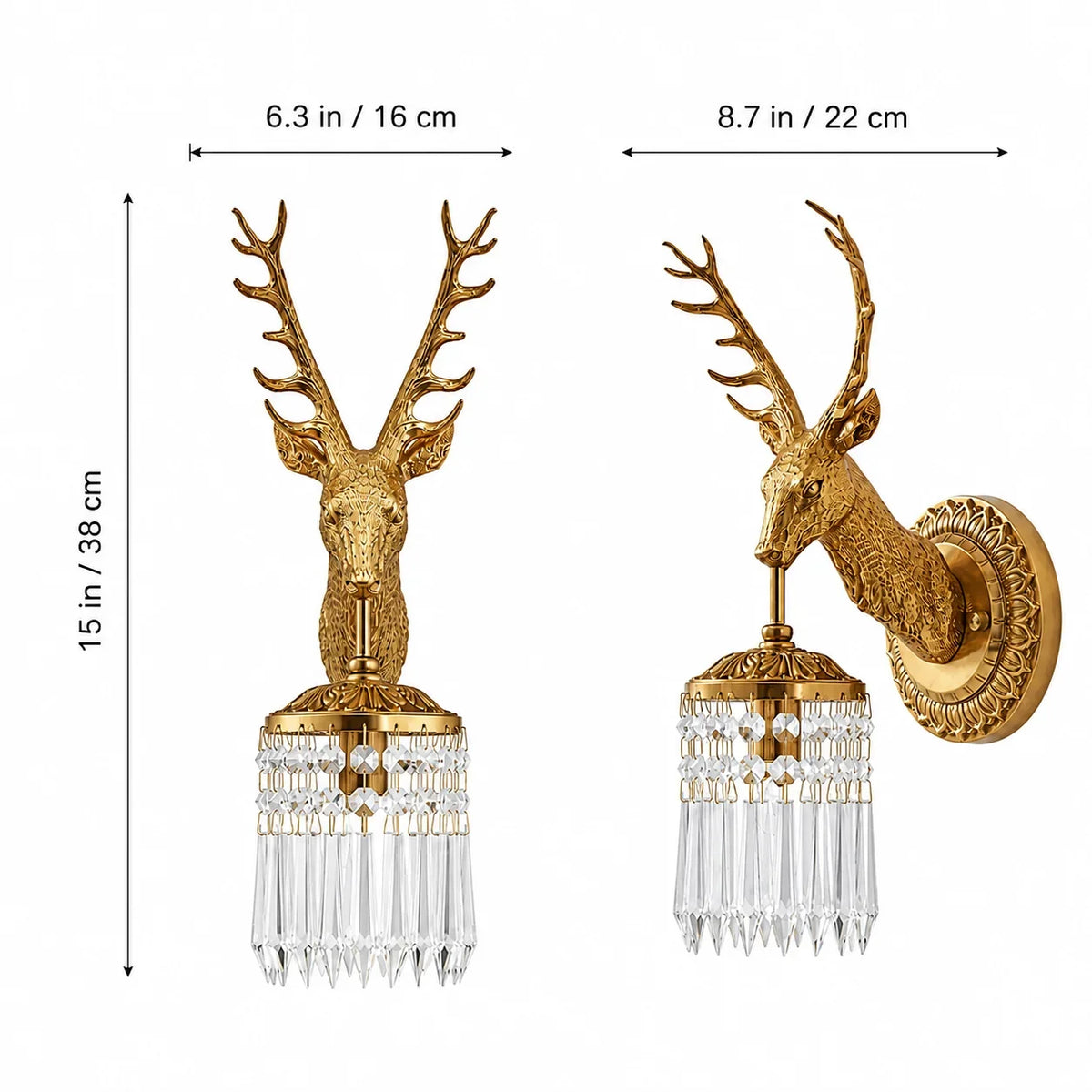 Stag Crystal Wall Sconce in Brass-Tone Finish