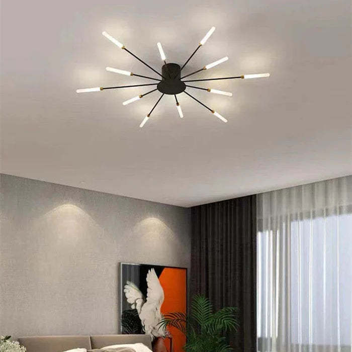 Compact black sunburst LED ceiling light