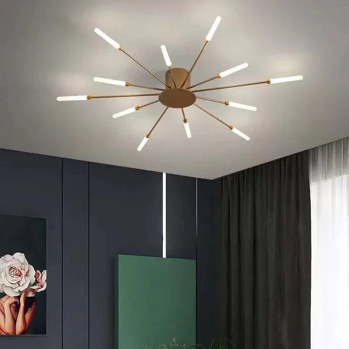 Compact gold sunburst LED ceiling light