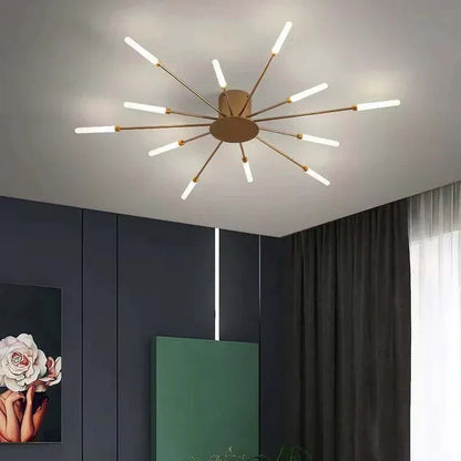 Compact gold sunburst LED ceiling light