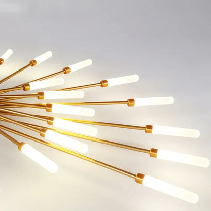 Gold sunburst ceiling light illuminated LED arm detail