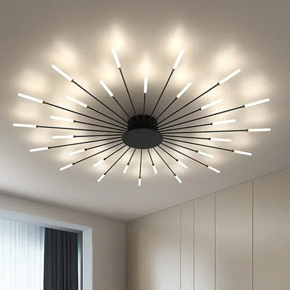 Black sunburst LED ceiling light viewed from below