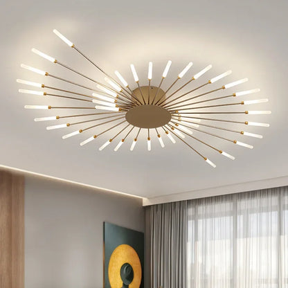 Gold sunburst LED ceiling light in a modern room