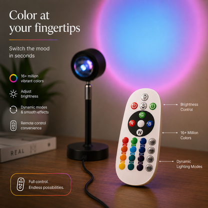 Sunset projector lamp with colour remote control