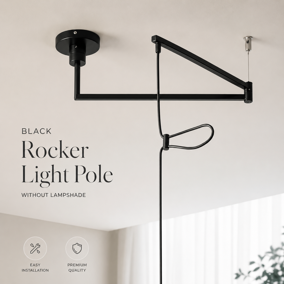 Swing arm pendant light with walnut-tone shade