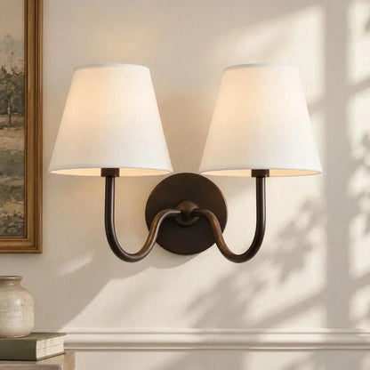 Bronze double-arm wall light with plain shades
