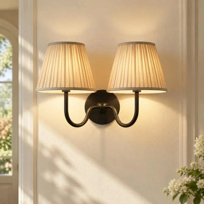 Bronze double-arm wall light with pleated shades