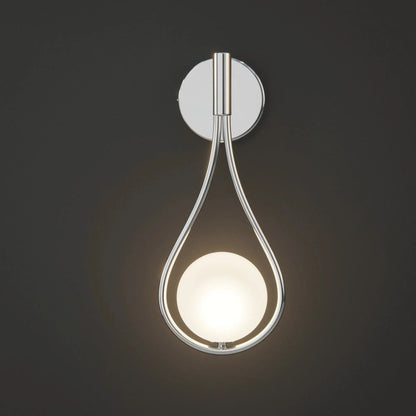 Silver teardrop wall light with illuminated globe