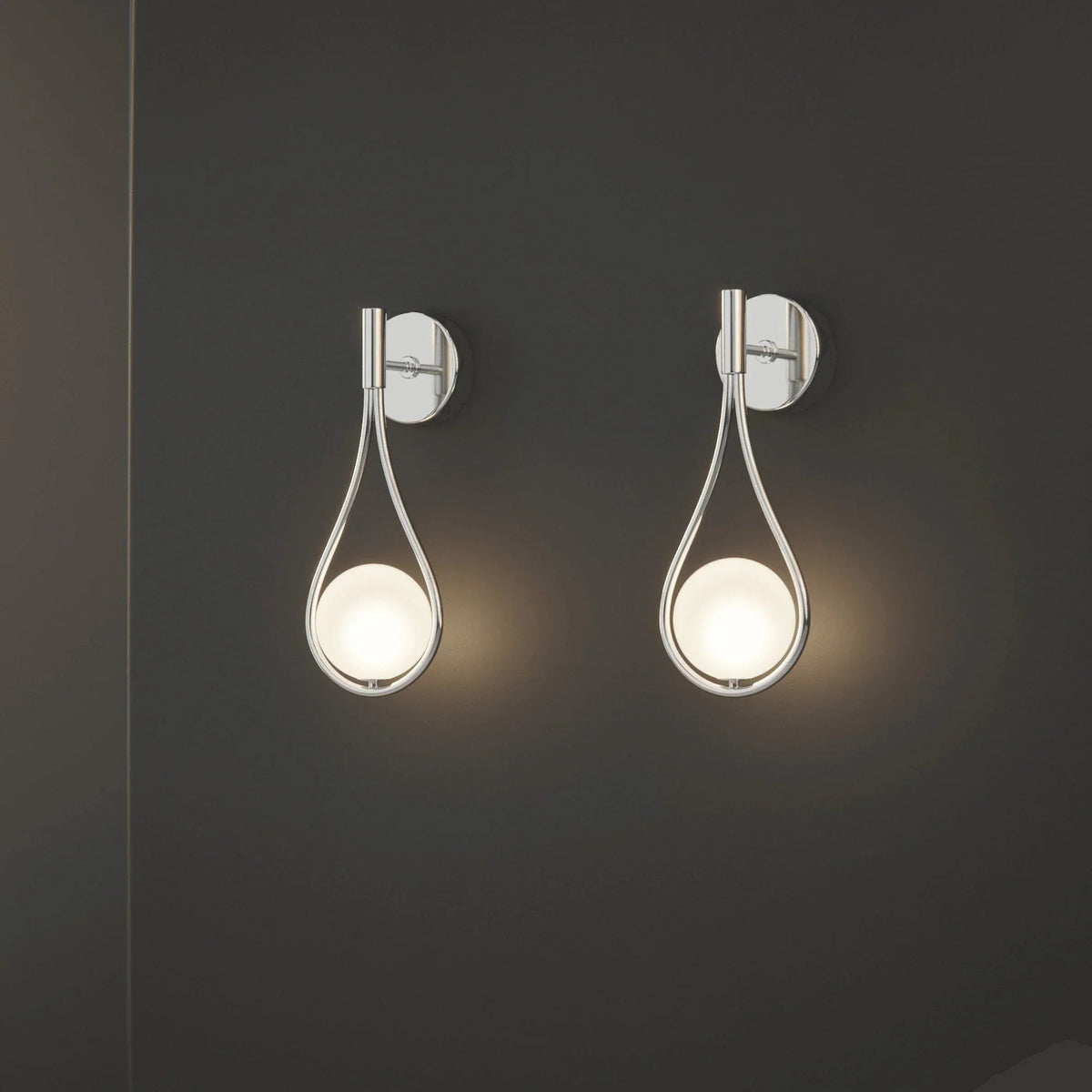 Pair of silver teardrop globe wall lights