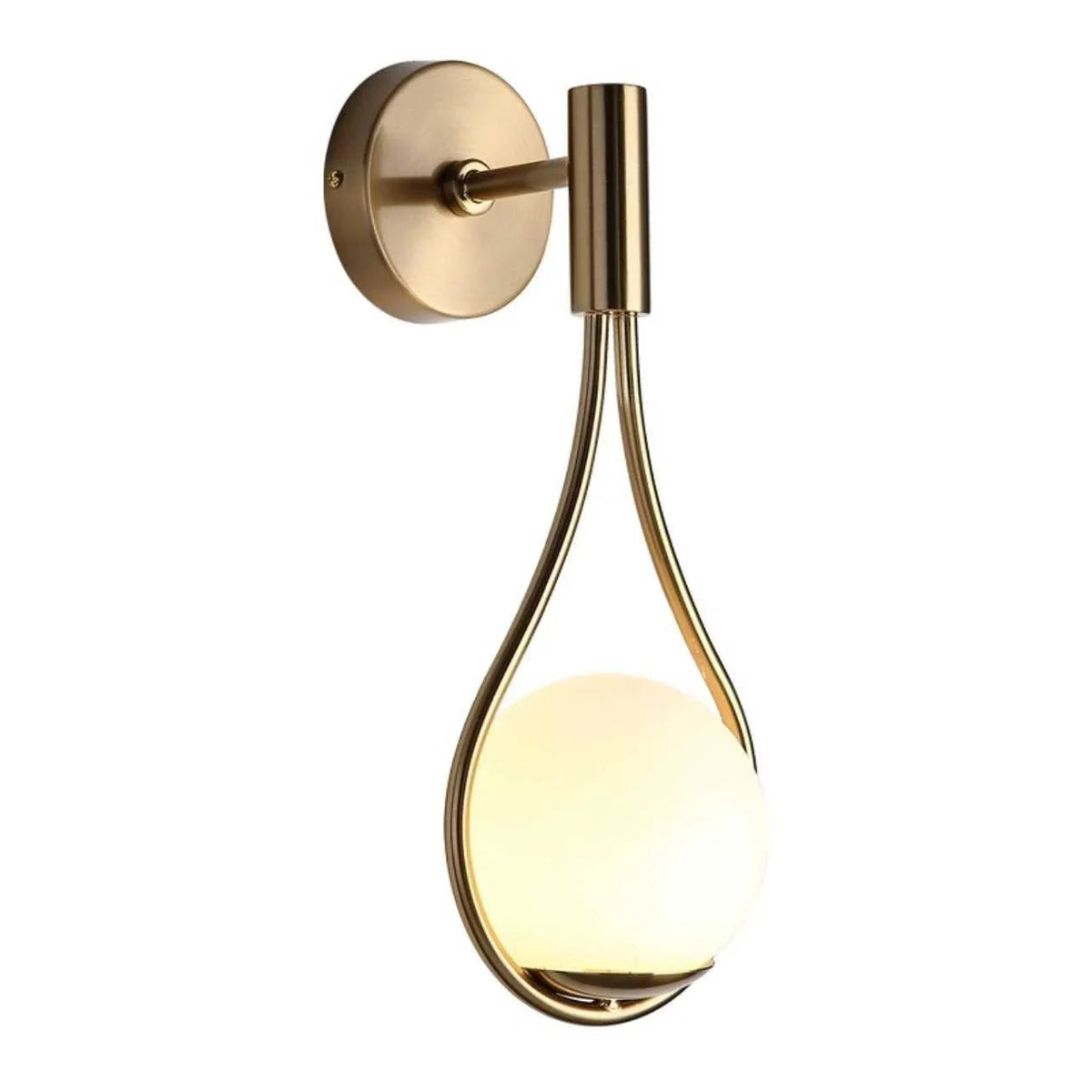 Gold teardrop wall sconce on a white background