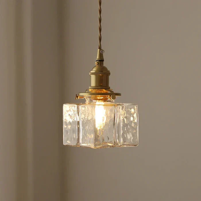 Square textured glass pendant in a room corner