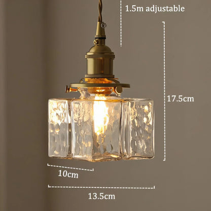 Square glass pendant dimensions: 13.5 cm wide, 10 cm deep and 17.5 cm high