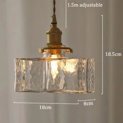 Rectangle glass pendant dimensions: 18 cm wide, 8 cm deep and 18.5 cm high