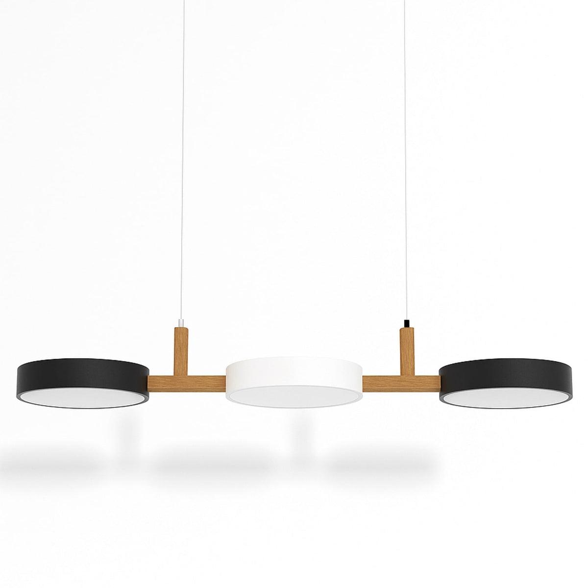 Black and white three-disc linear pendant light