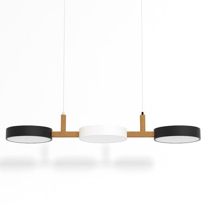 Black and white three-disc linear pendant light