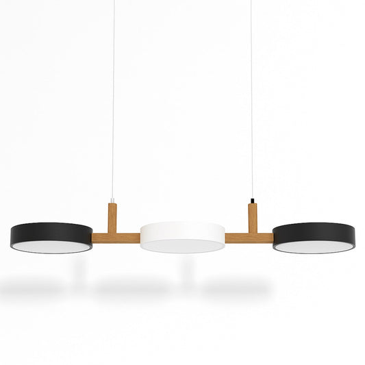 Black and white three-disc linear pendant light
