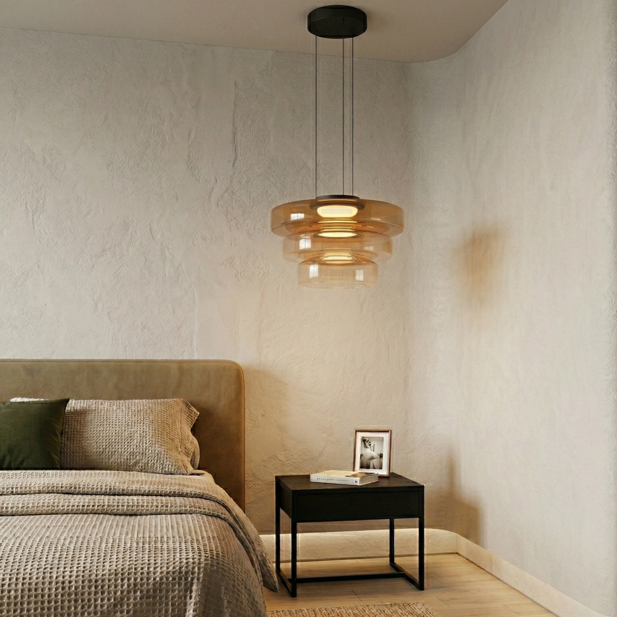 Three-layer amber glass pendant light