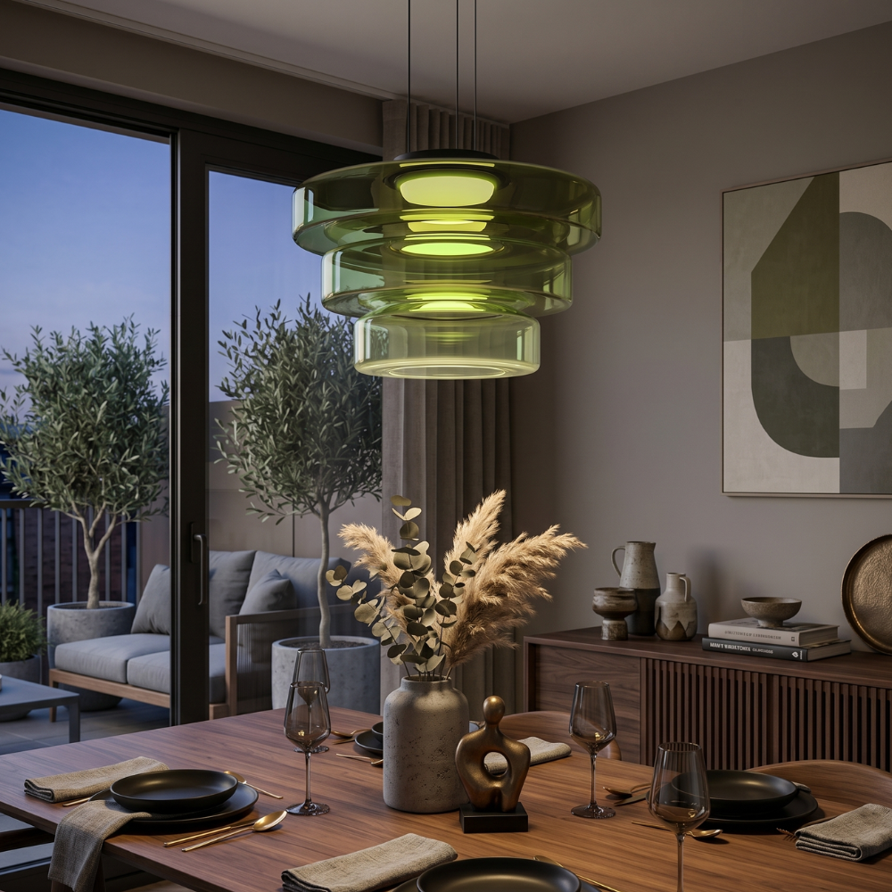 Three-layer green glass pendant light