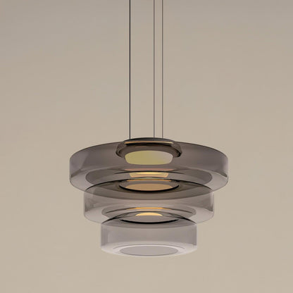 Three-layer glass pendant light in smoke grey