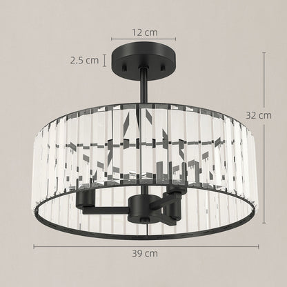 Black crystal semi-flush mount chandelier with 39 cm diameter, 32 cm height and 12 cm ceiling base