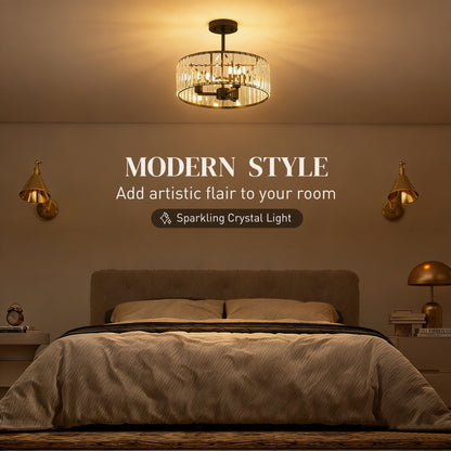 Black crystal semi-flush mount chandelier with a round crystal shade
