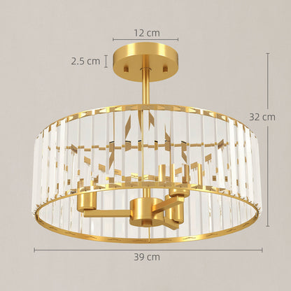 Gold-tone crystal semi-flush mount chandelier with 39 cm diameter, 32 cm height and 12 cm ceiling base