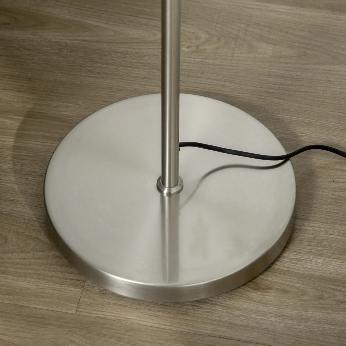 Silver tone three-light tree floor lamp with glass globe shades