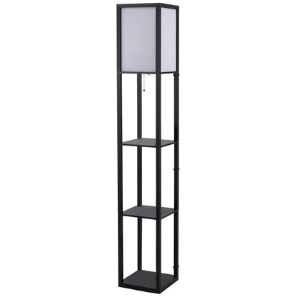Full view of black three-tier shelf floor lamp