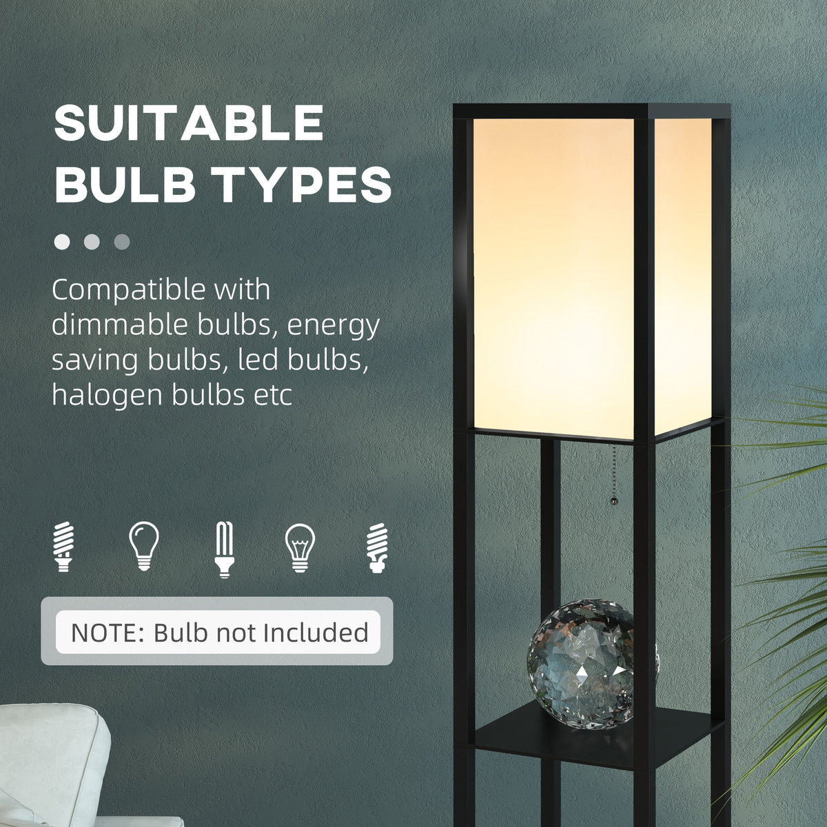 Shelf floor lamp with compatible bulb types
