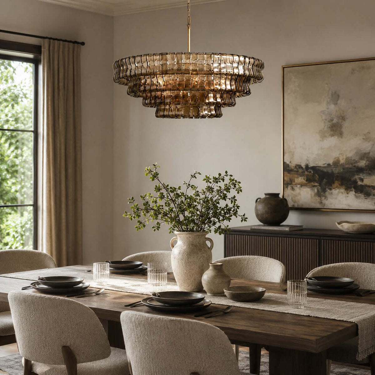 Tiered Textured Glass Chandelier